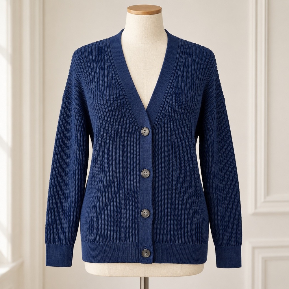 Haven Well Within Organic Cotton Navy Cardigan M Ribbed Knit Soft Coastal Luxe